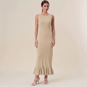 NWT Ruffled Hem Beige Sleeveless Maxi Dress